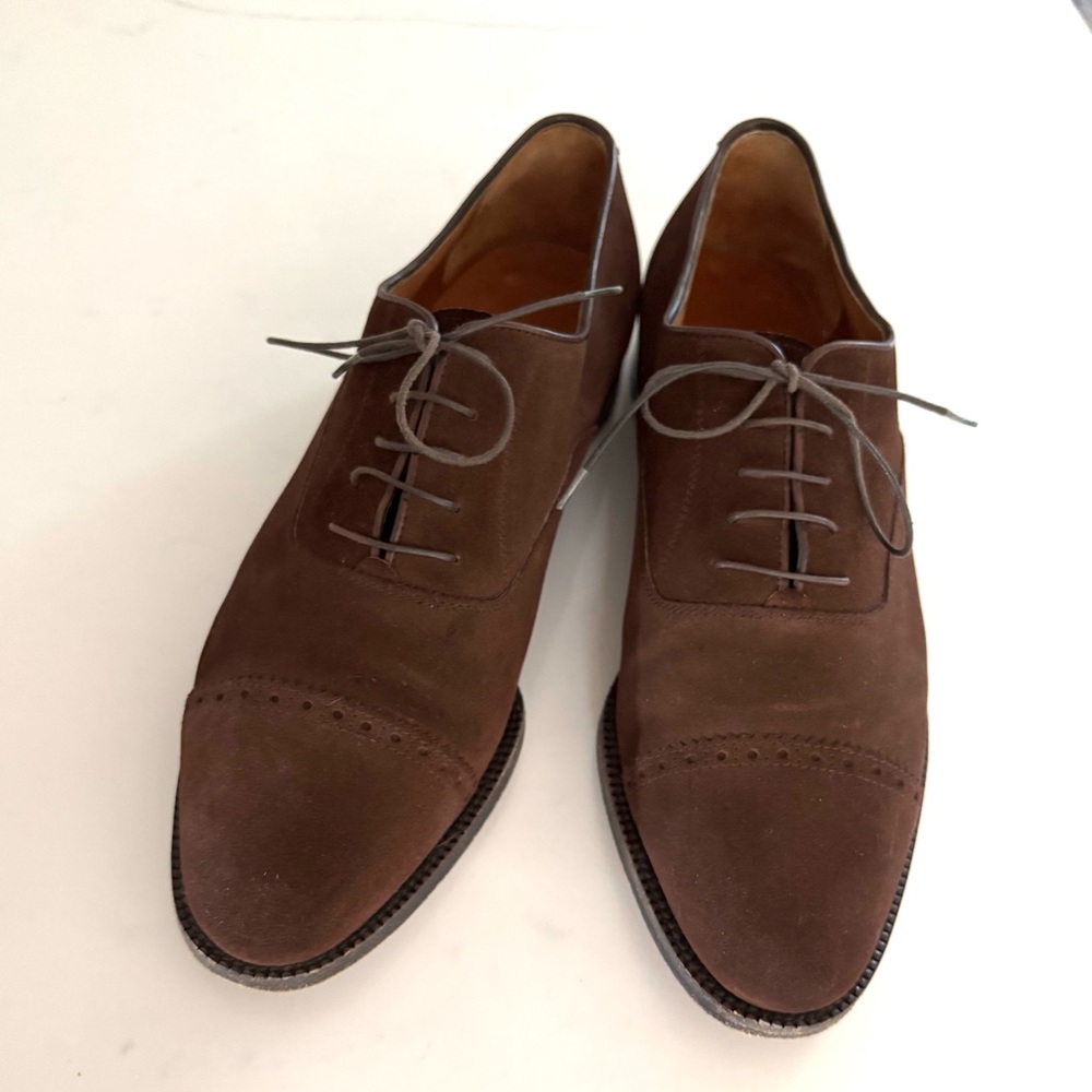 SALVATORE FERRAGAMO•brown suede leather lace up cap toe dress shoes Size 9D EUC